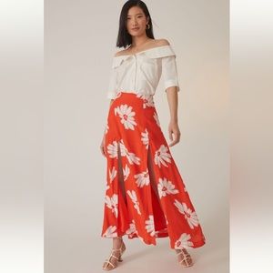 Anthropologie - Maeve - floral midi skirt in orange and white